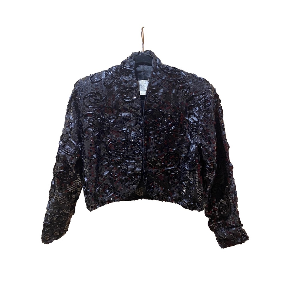 Vintage Black Sequin and Lace crop Jacket